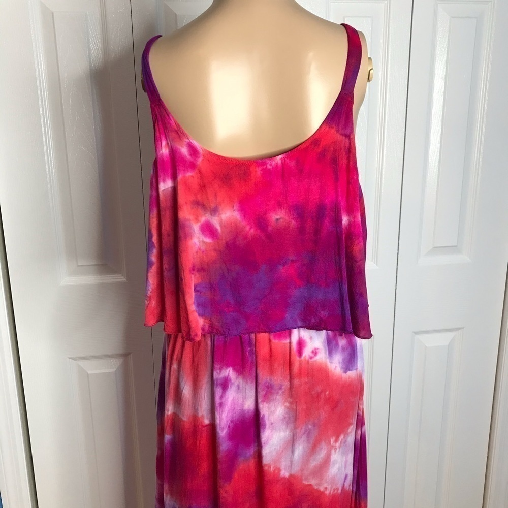 Tie dye maxi dress galaxy tank tiered flounce L spaghetti straps sundress - Picture 5 of 10